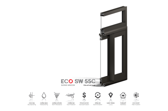Cửa nhôm Maxpro hệ ECO SW55C – Cửa sổ mở trượt